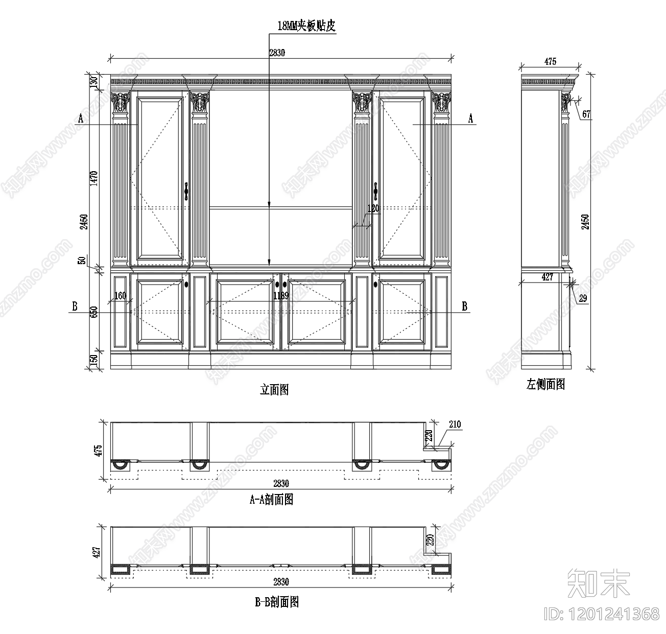法式欧式柜子cad施工图下载【ID:1201241368】