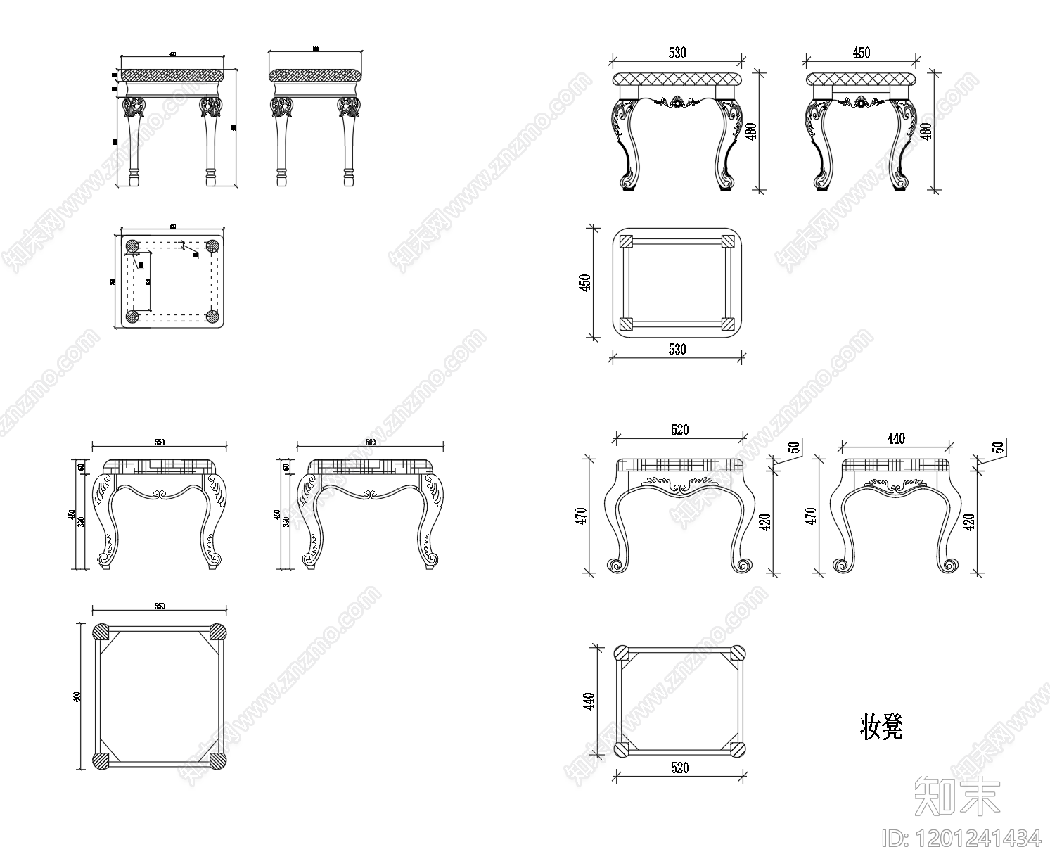 法式欧式座凳图库cad施工图下载【ID:1201241434】