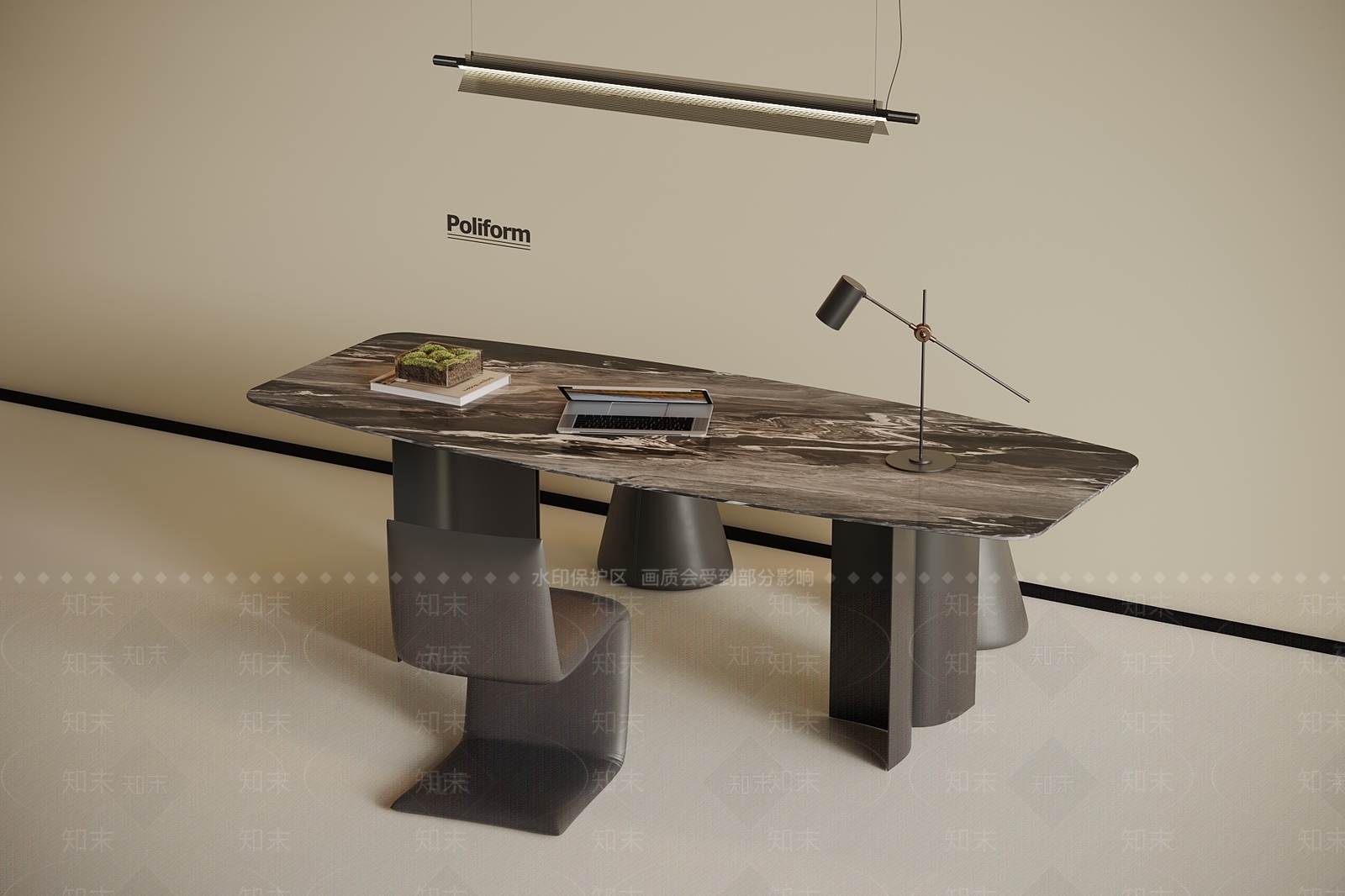 现代意式书桌椅3D模型下载【ID:1201242281】