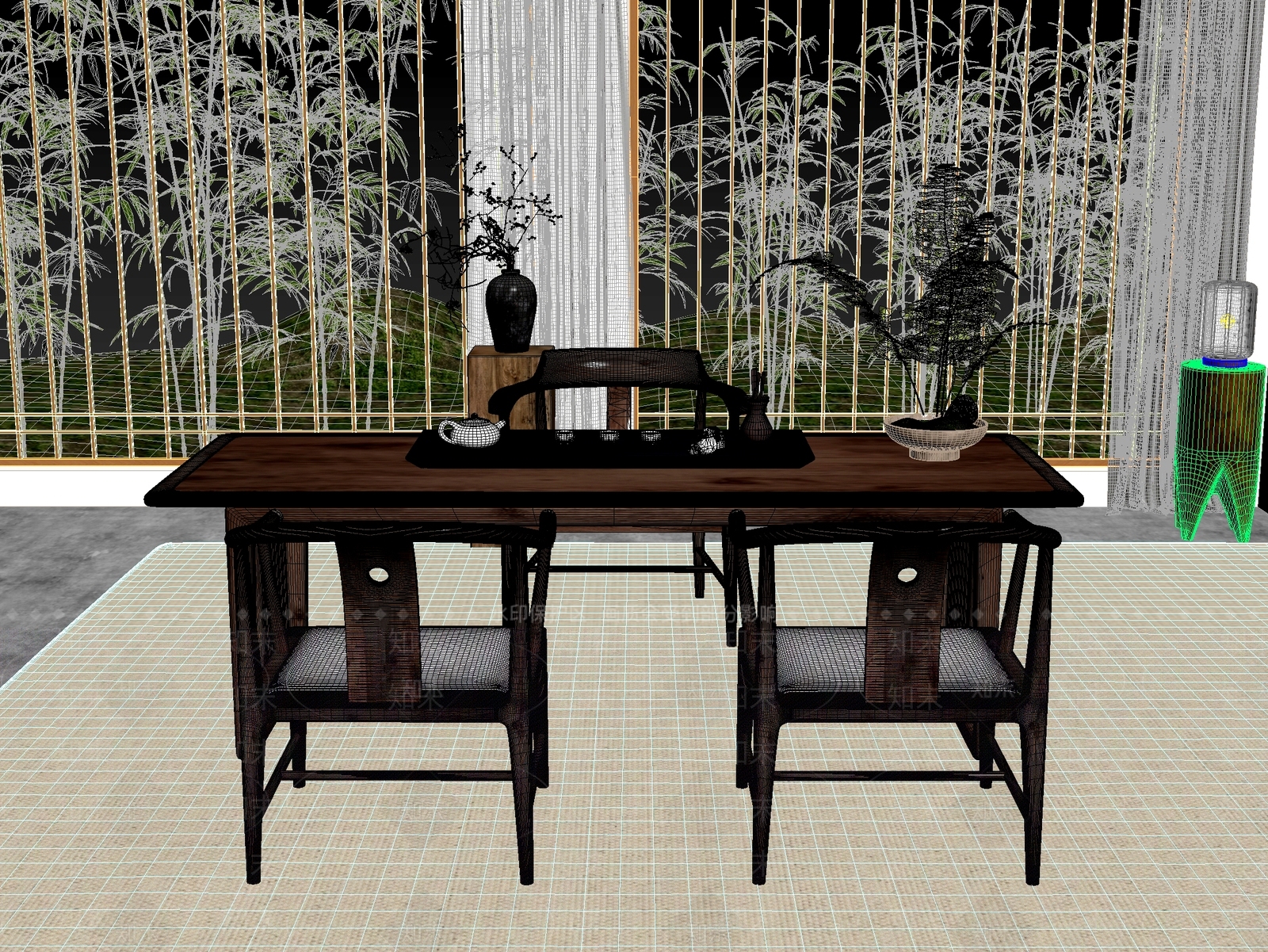新中式中式茶桌椅3D模型下载【ID:1201244805】