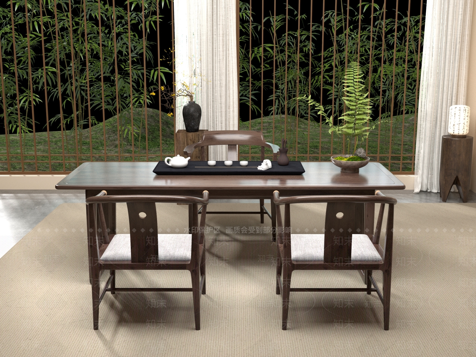 新中式中式茶桌椅3D模型下载【ID:1201244805】