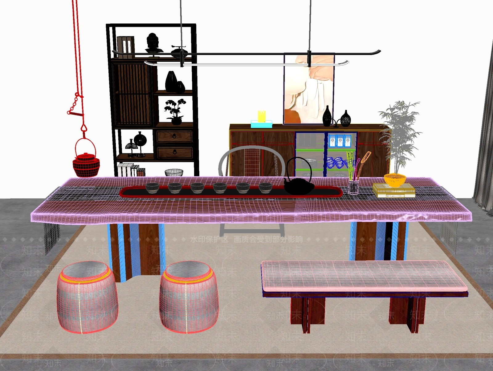 新中式中式茶桌椅3D模型下载【ID:1201245838】