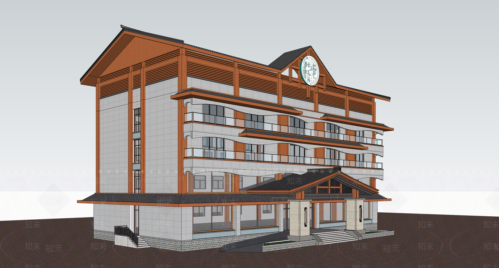 新中式中式酒店建筑SU模型下载【ID:1201246144】