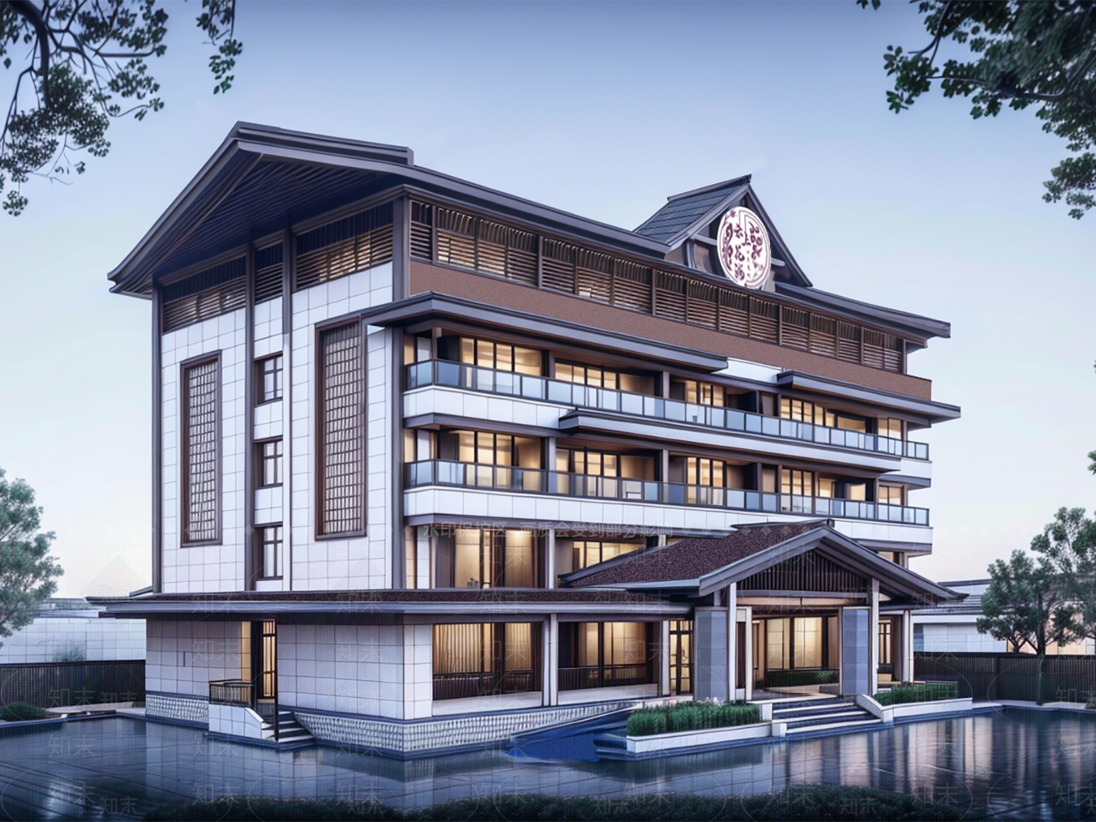 新中式中式酒店建筑SU模型下载【ID:1201246144】