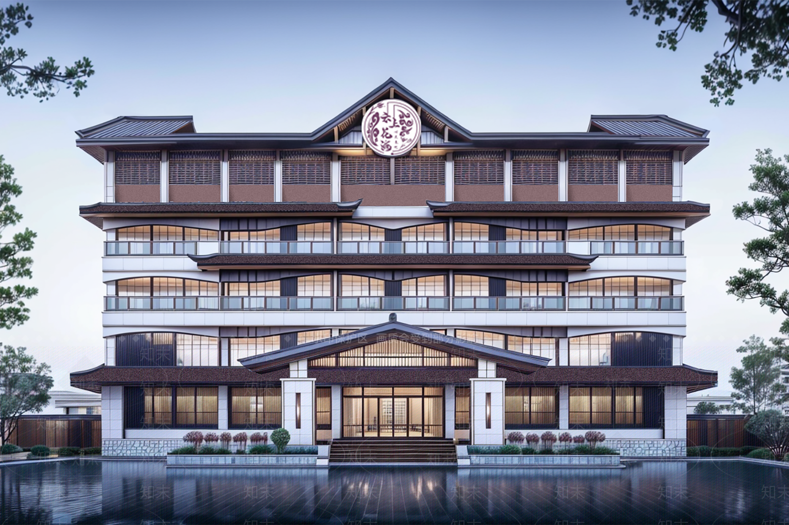 新中式中式酒店建筑SU模型下载【ID:1201246144】