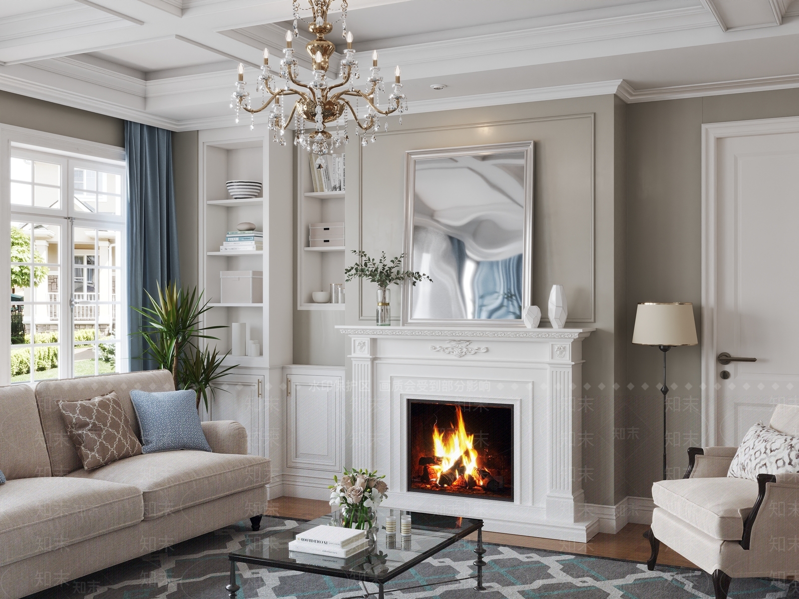 美式法式家居客厅3D模型下载【ID:1201248024】