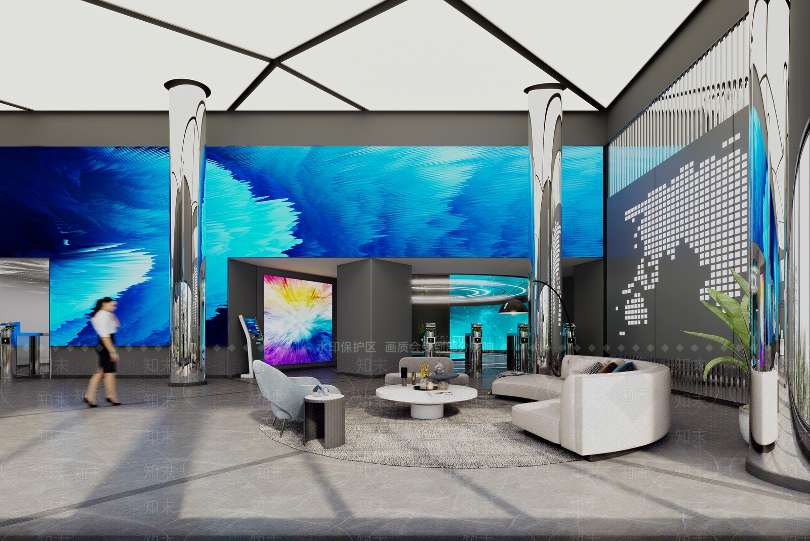 现代办公大厅3D模型下载【ID:1201248940】