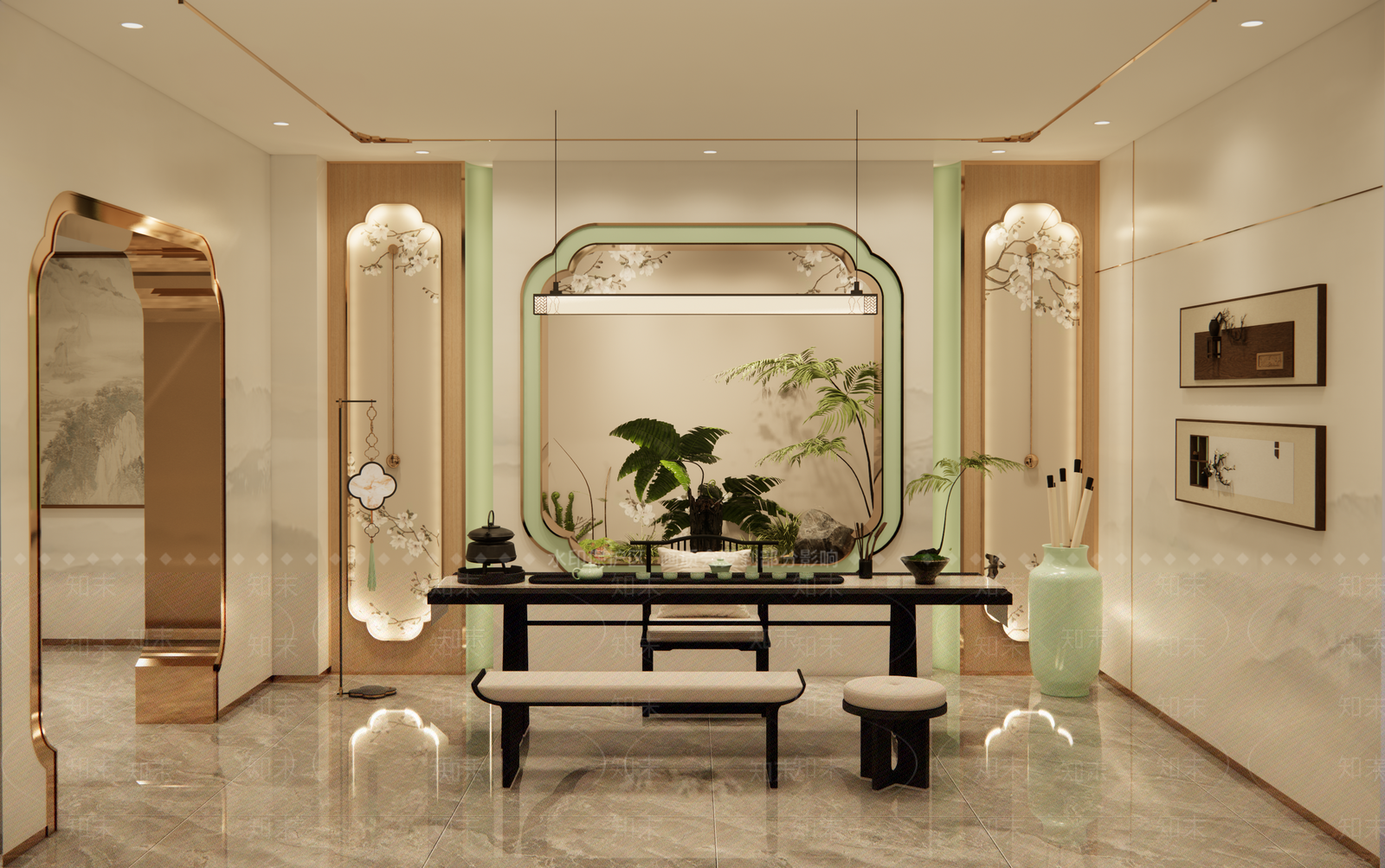 新中式轻奢中餐厅SU模型下载【ID:1201249583】