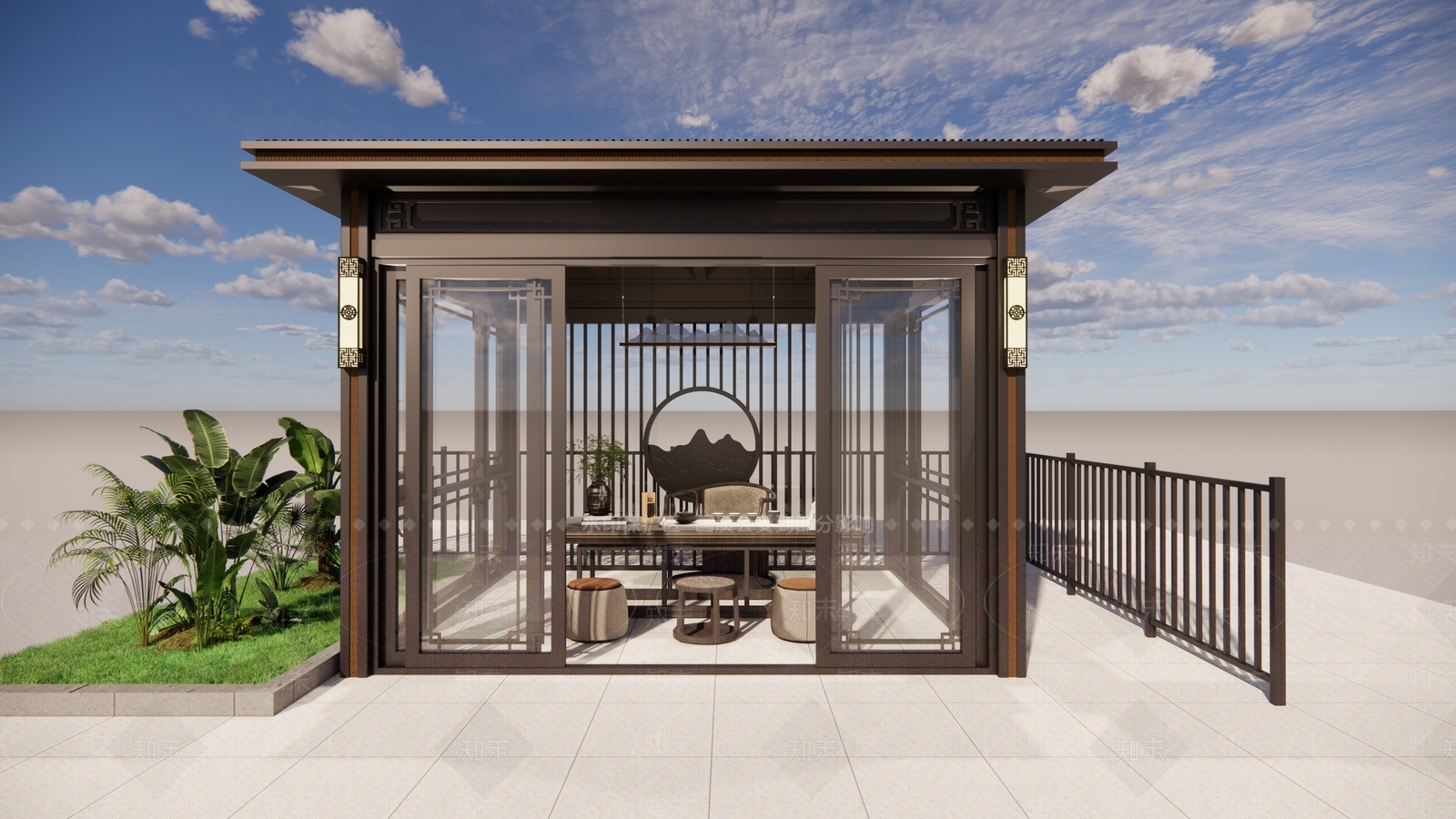 现代新中式亭子SU模型下载【ID:1201249727】