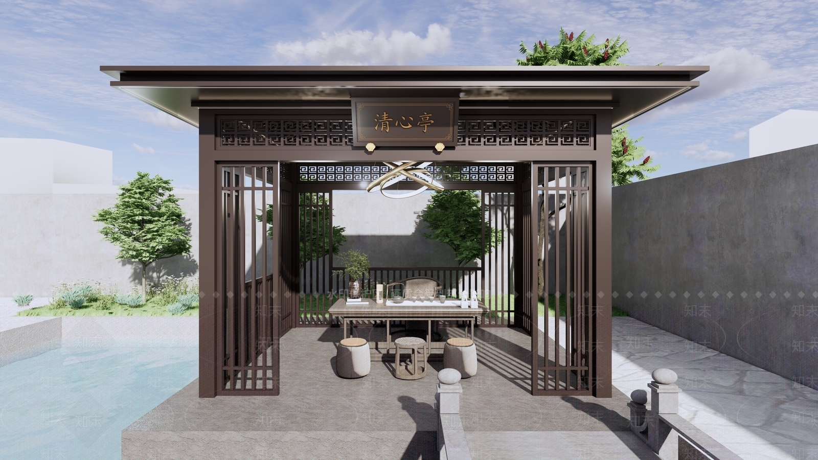 现代新中式亭子SU模型下载【ID:1201250191】