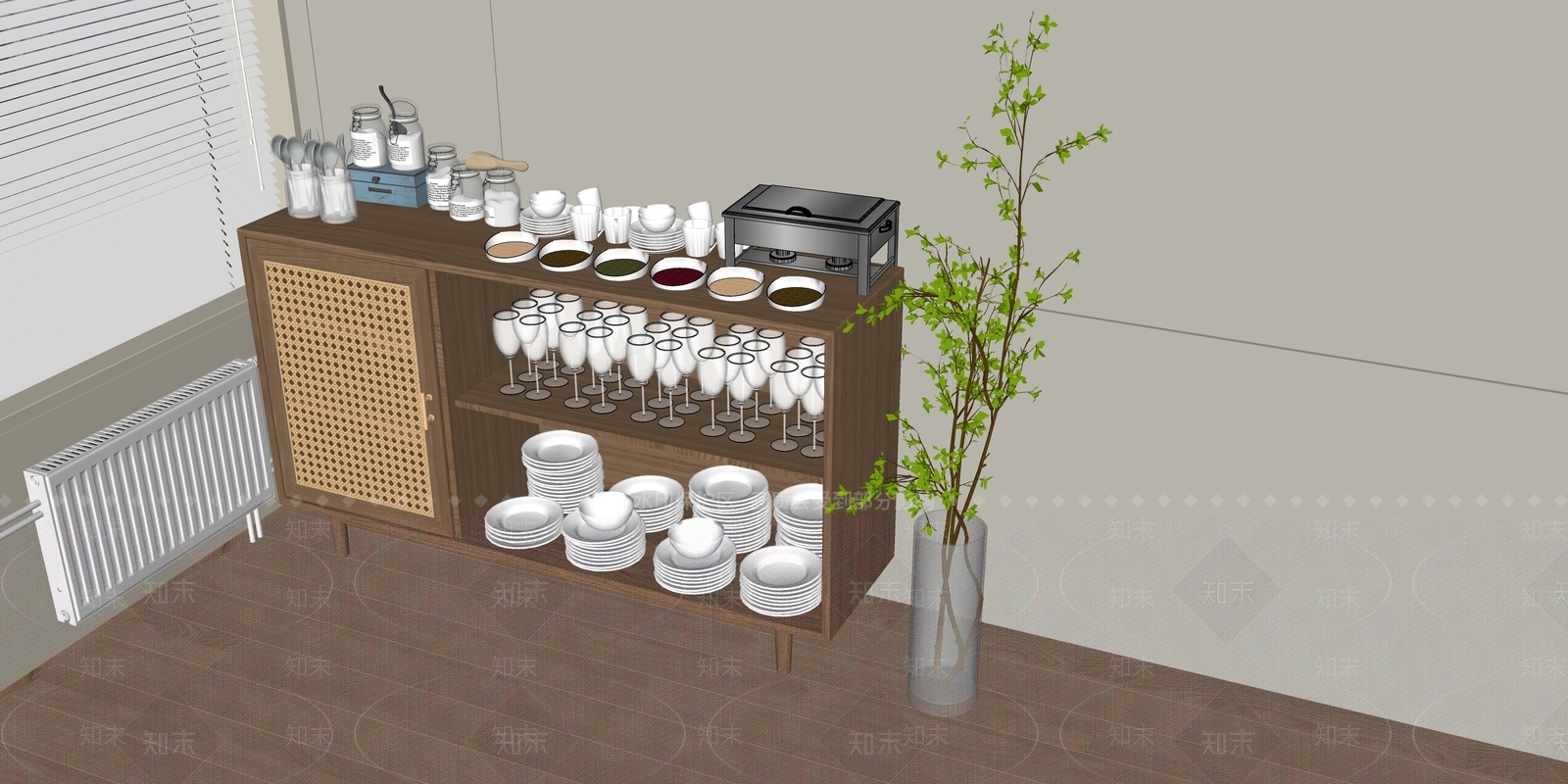 欧式现代餐边柜SU模型下载【ID:1201251383】