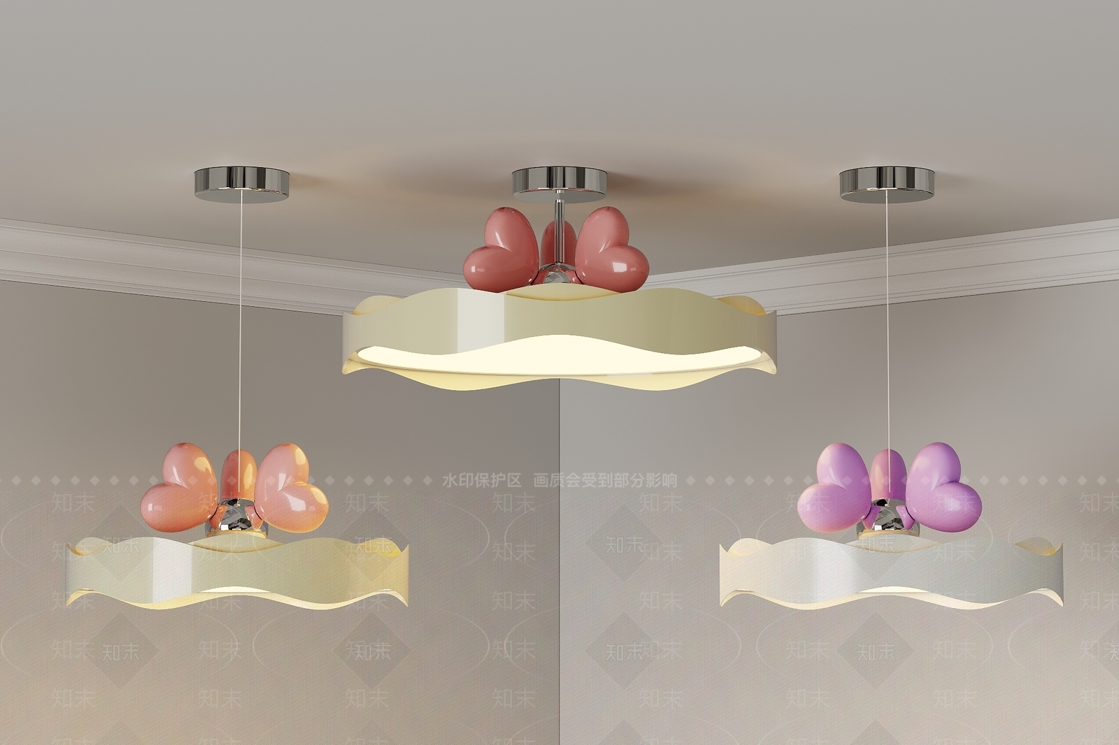 现代奶油灯具组合3D模型下载【ID:1201265695】