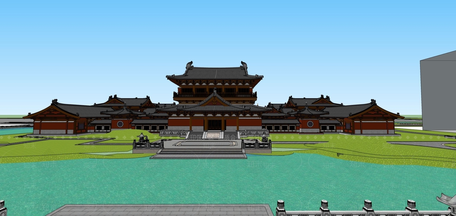中式复古寺庙建筑SU模型下载【ID:1201266187】