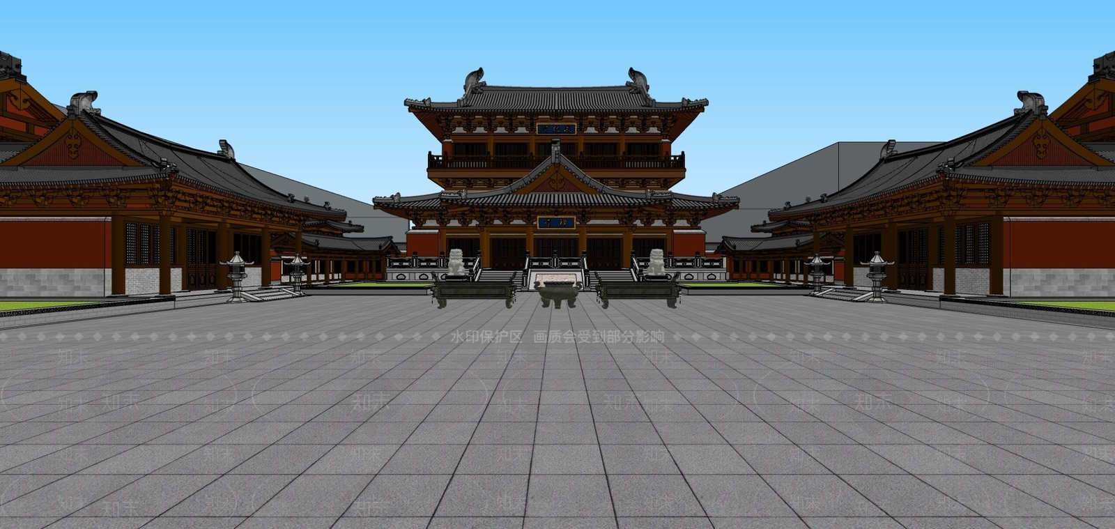 中式复古寺庙建筑SU模型下载【ID:1201266187】