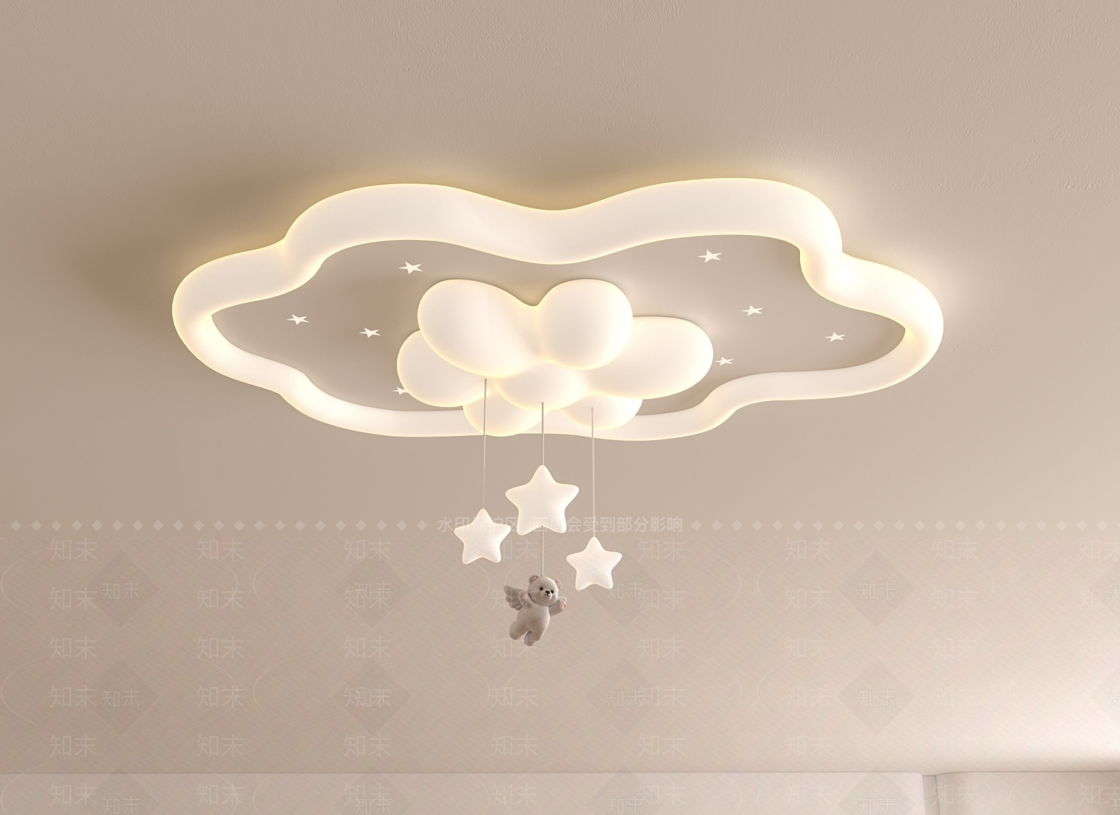 现代奶油儿童房吸顶灯3D模型下载【ID:1201268796】