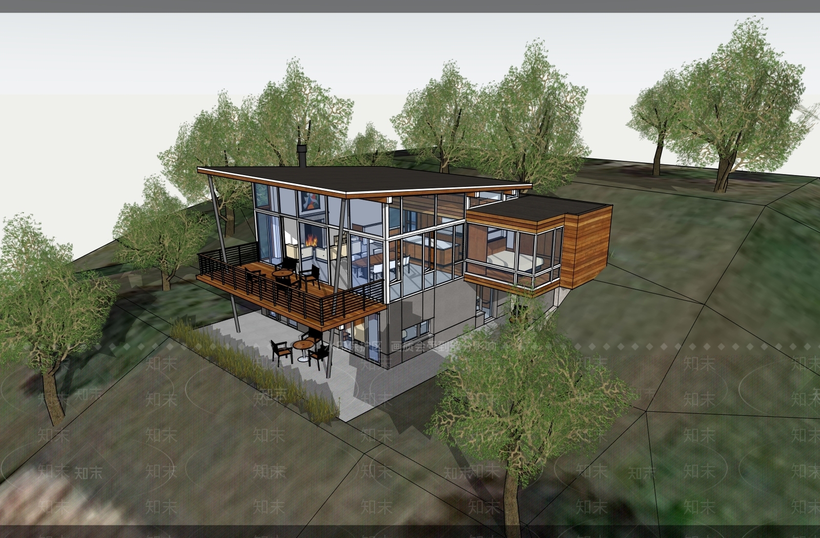 现代简约风格建筑SU模型下载【ID:1201268863】