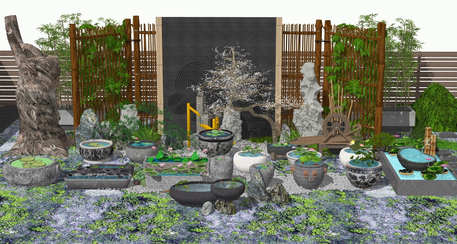 现代新中式鱼缸SU模型下载【ID:1201269671】