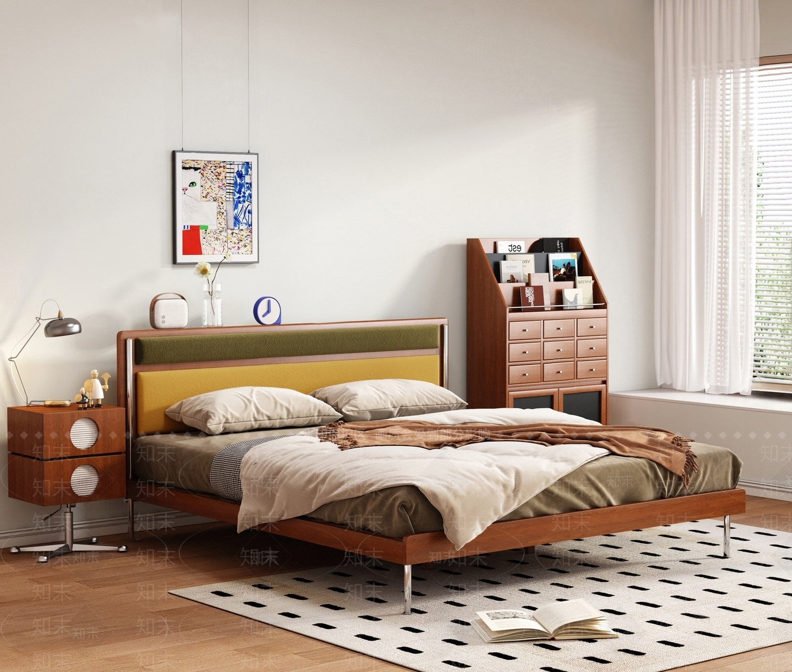 现代中古双人床SU模型下载【ID:1201270786】