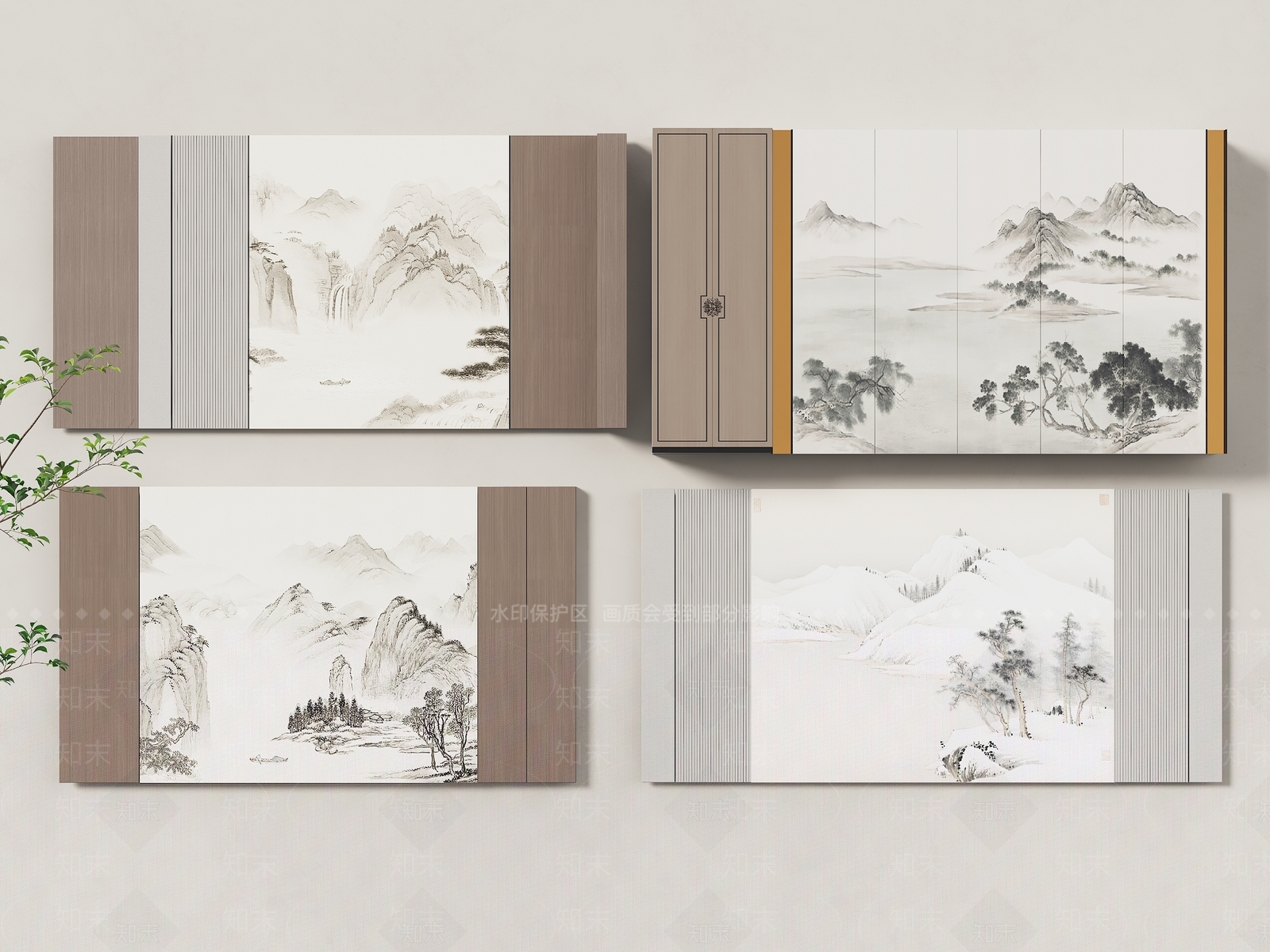 现代新中式电视背景墙3D模型下载【ID:1201285102】