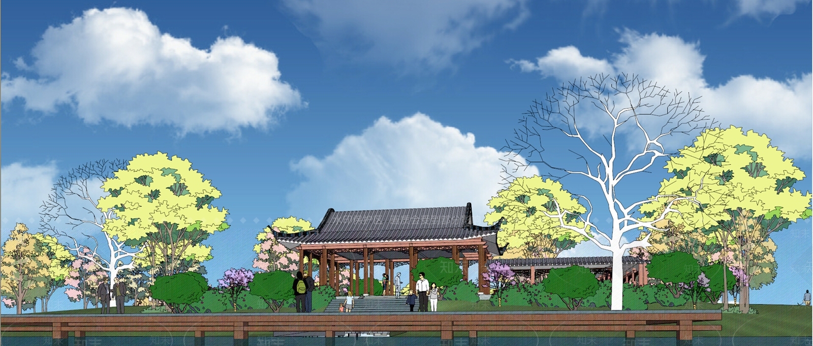现代新中式滨水景观SU模型下载【ID:1201286699】