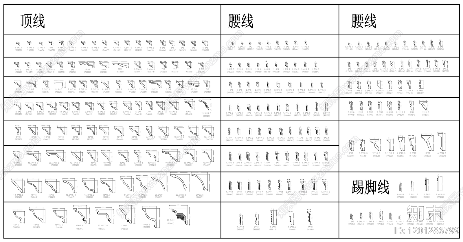 法式欧式装饰线条施工图下载【ID:1201286799】