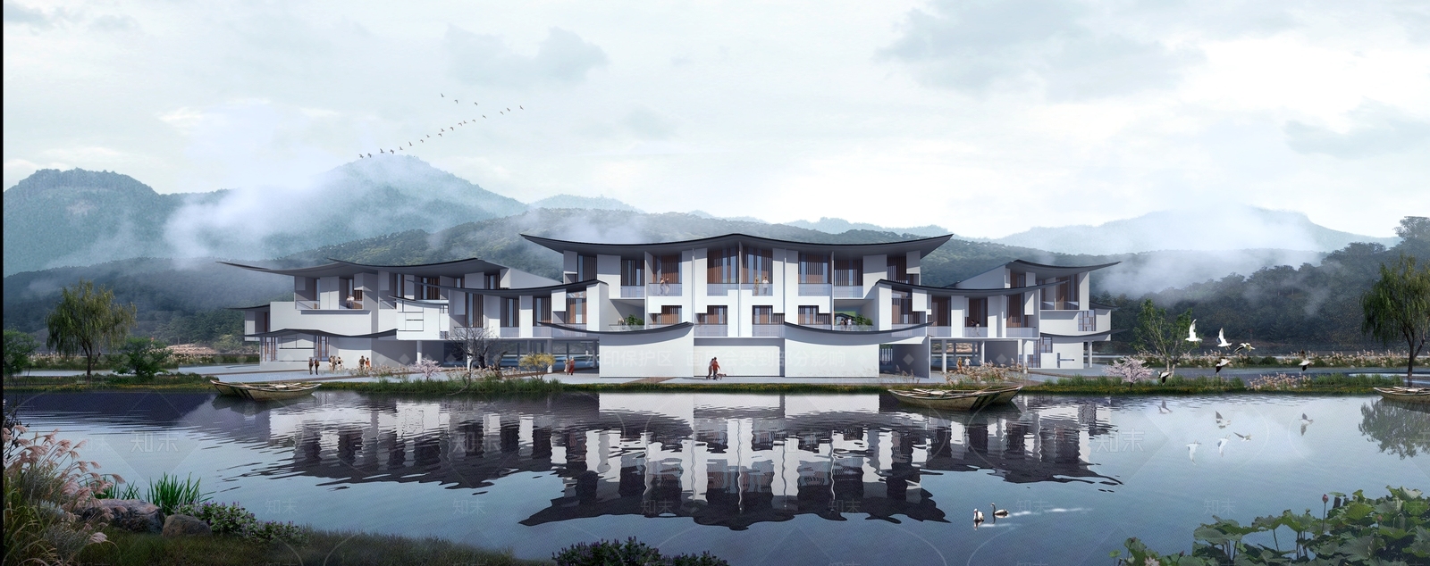 新中式酒店建筑SU模型下载【ID:1201286948】