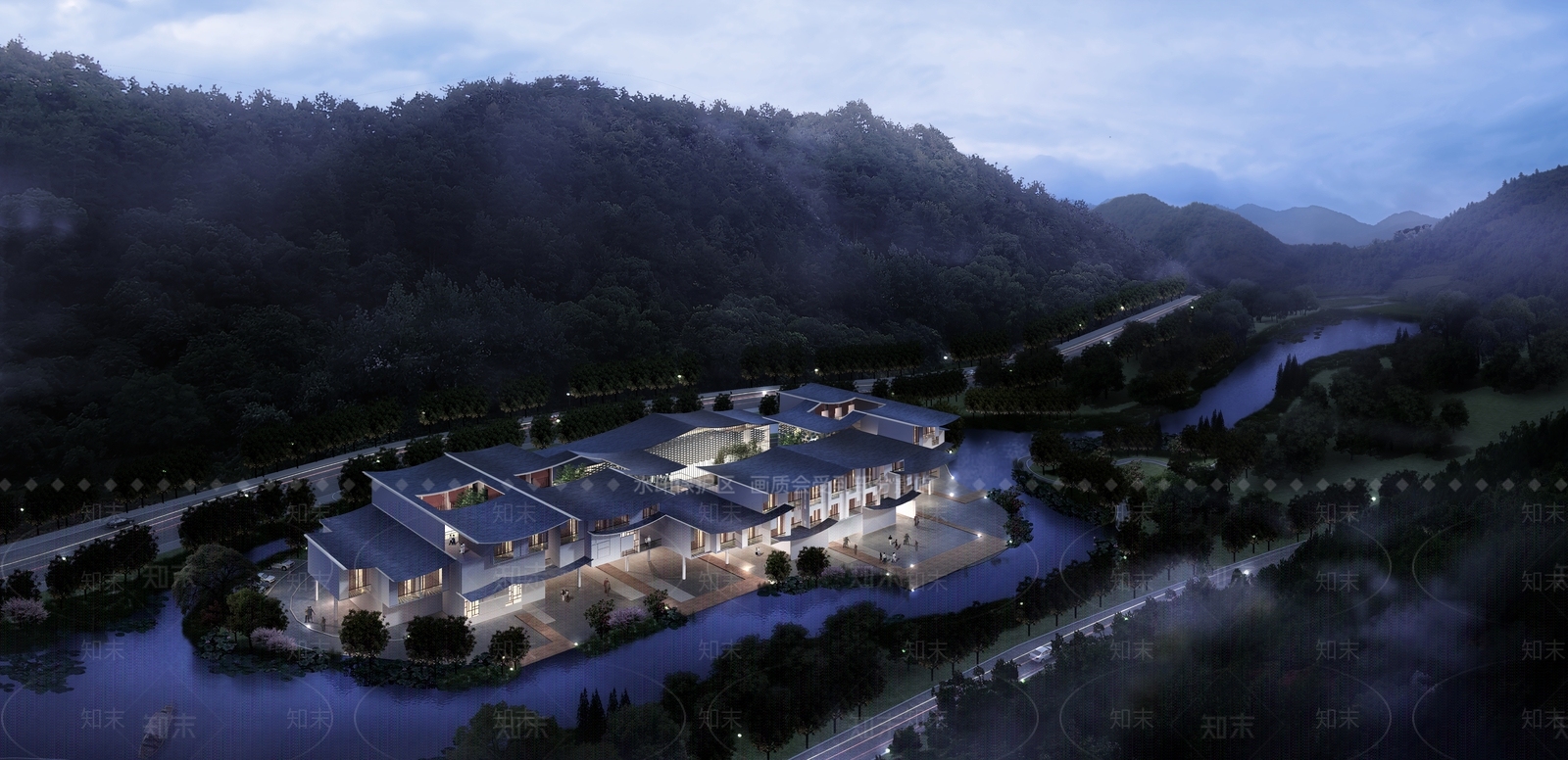 新中式酒店建筑SU模型下载【ID:1201286948】