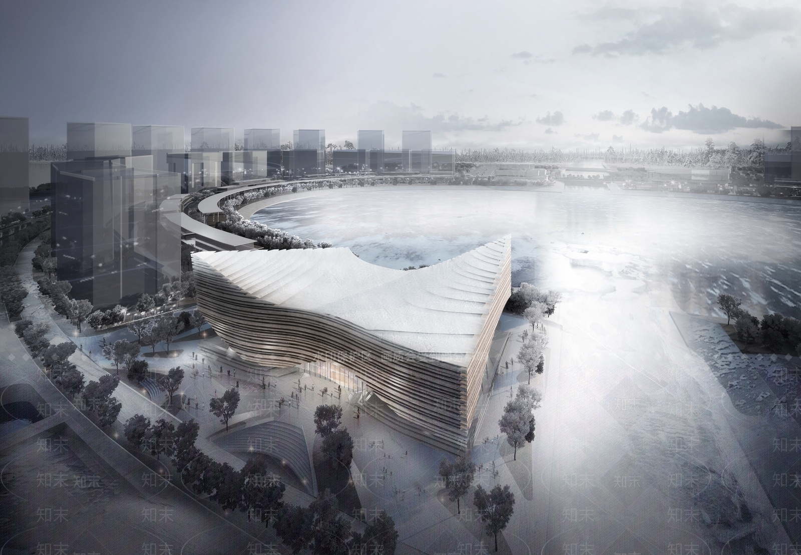 现代展览馆建筑SU模型下载【ID:1201287617】