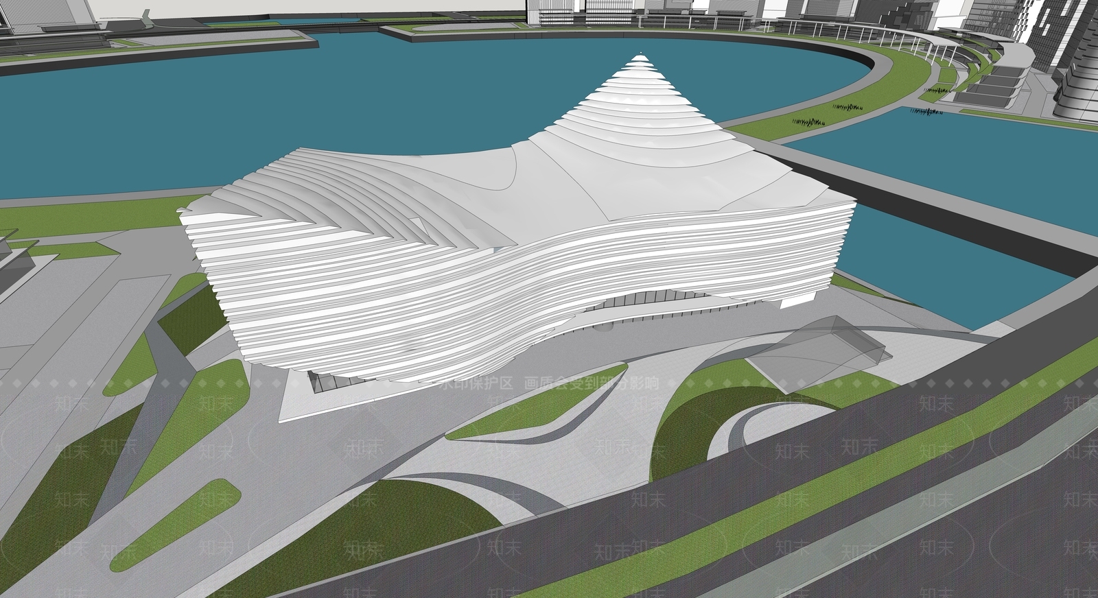 现代展览馆建筑SU模型下载【ID:1201287617】