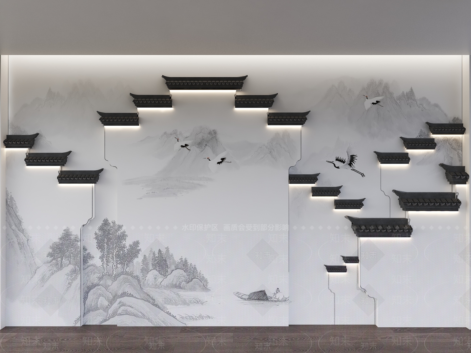 中式背景墙SU模型下载【ID:1201289100】