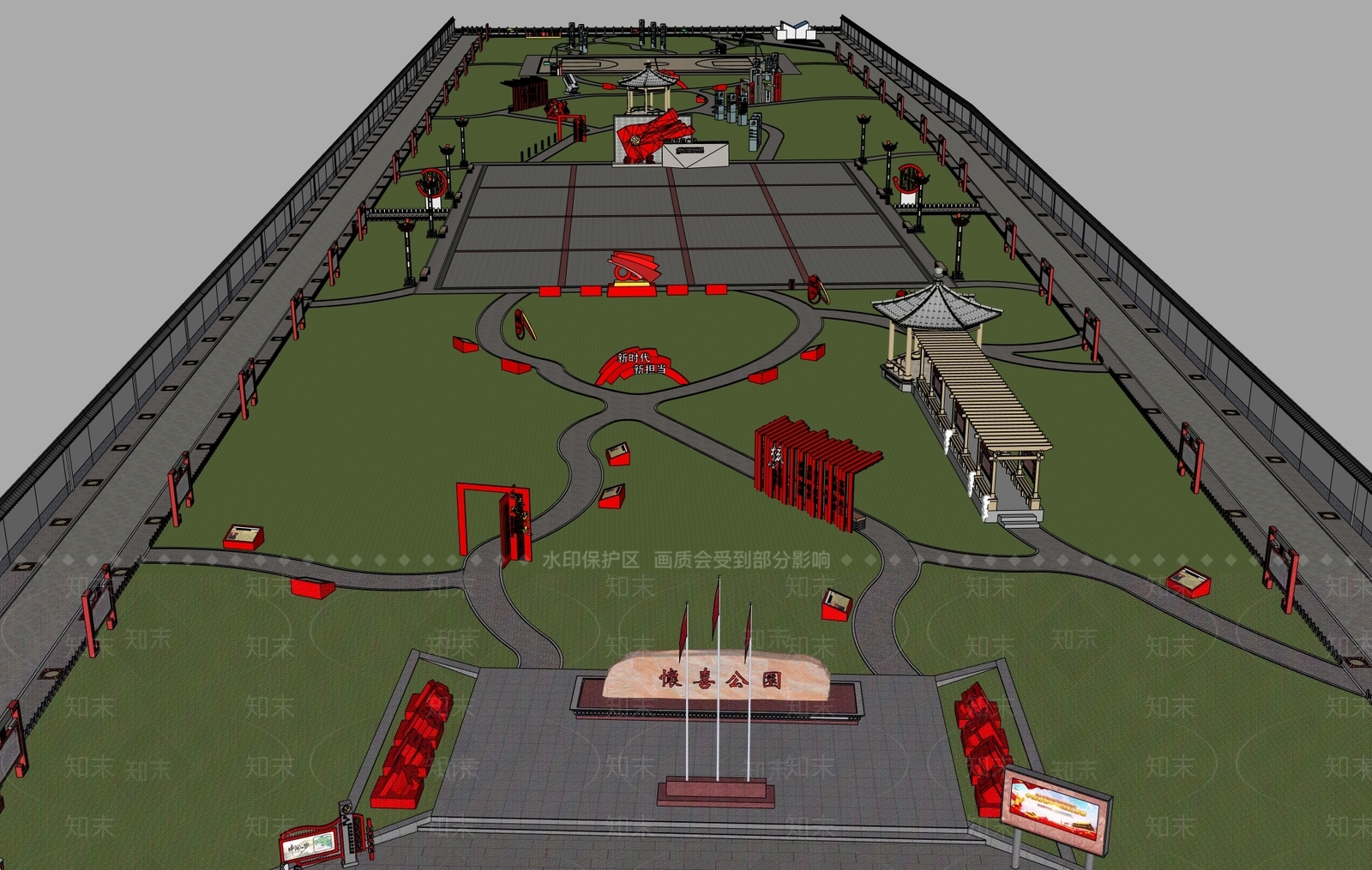 新中式中式广场景观SU模型下载【ID:1201291066】