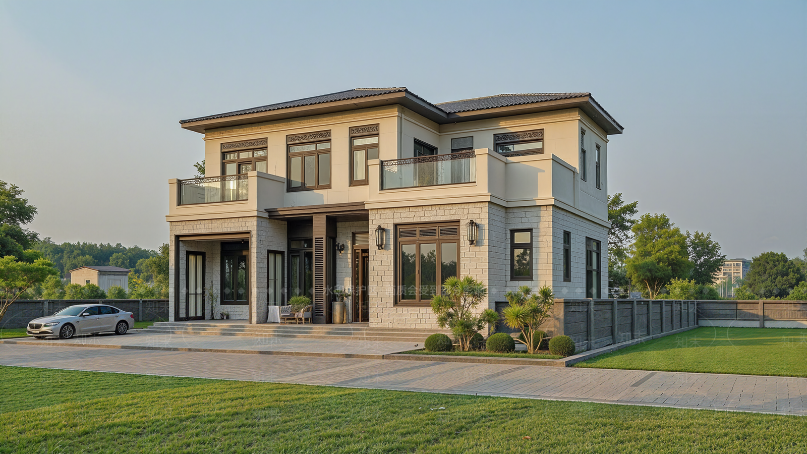 新中式美式独栋别墅SU模型下载【ID:1201295209】