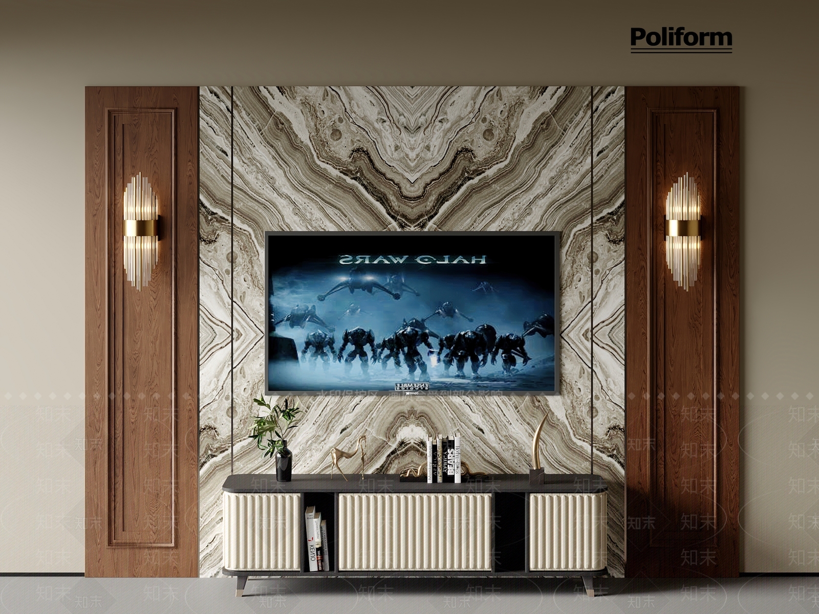 美式电视背景墙3D模型下载【ID:1201297910】