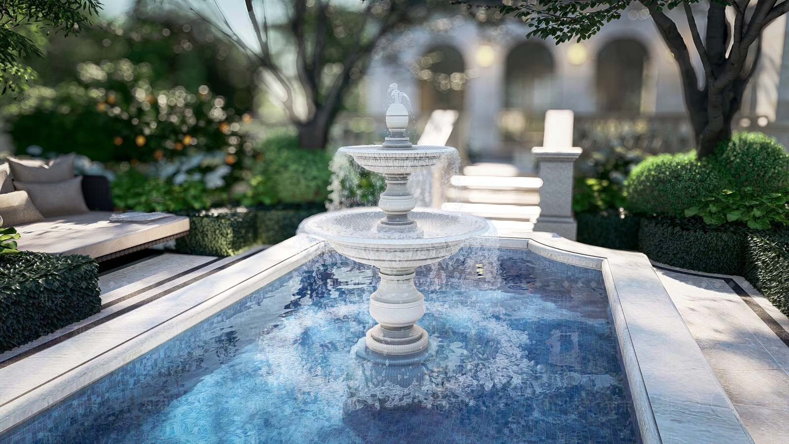 法式喷泉SU模型下载【ID:1201302230】