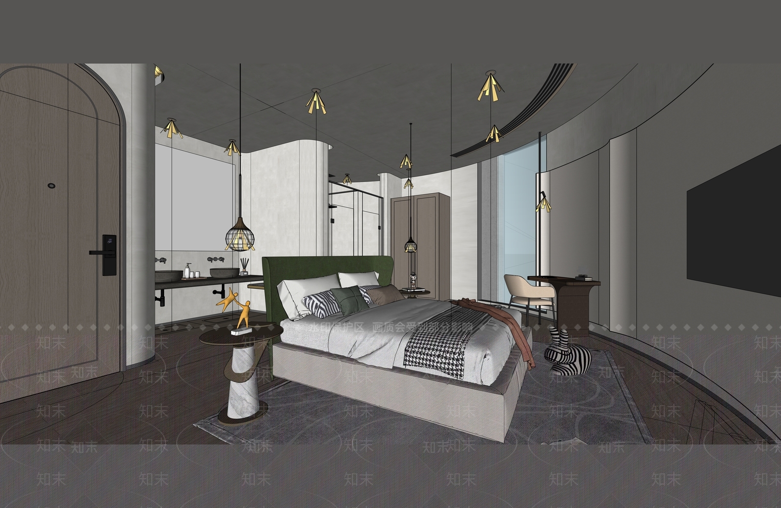 现代简约酒店客房SU模型下载【ID:1201339841】