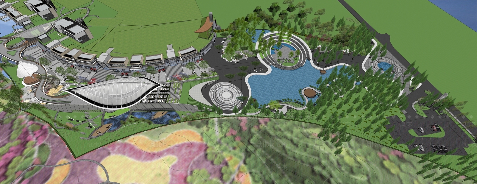 现代景观公园SU模型下载【ID:1201308029】