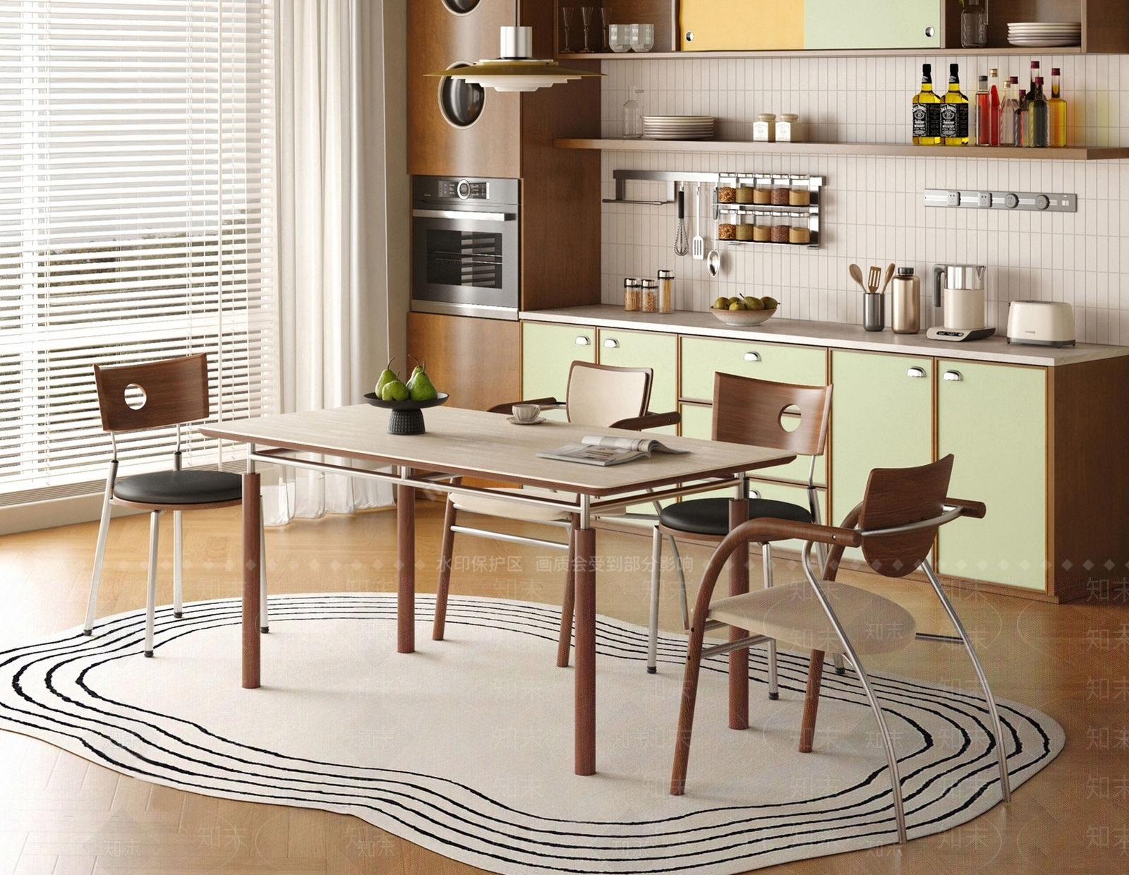 现代中古餐桌椅SU模型下载【ID:1201308974】