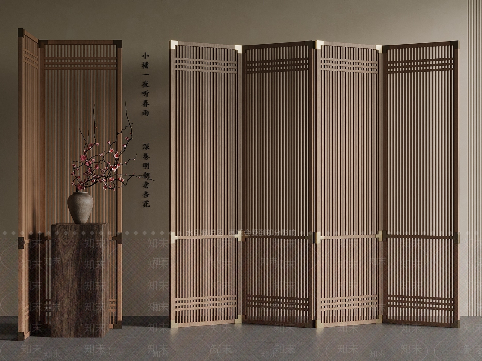 中古新中式屏风3D模型下载【ID:1201312463】