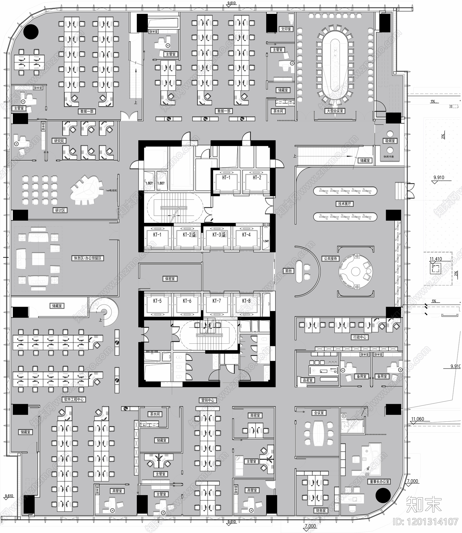 现代整体办公空间cad施工图下载【ID:1201314107】