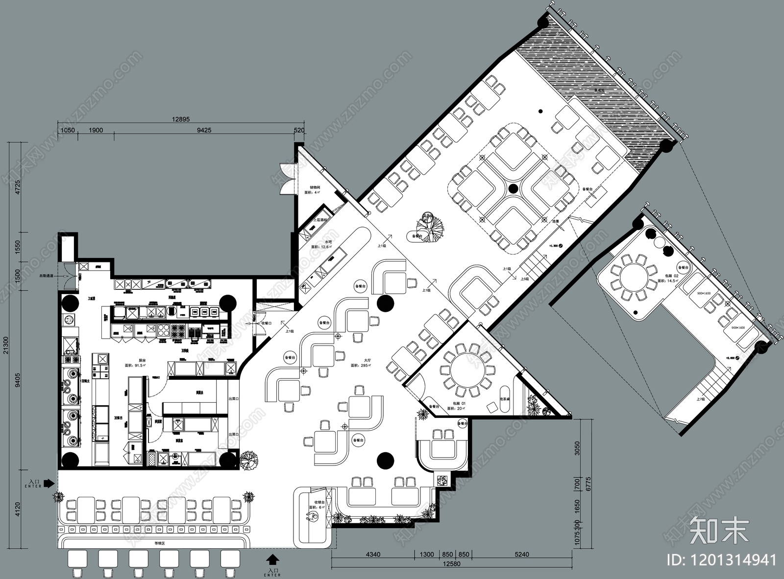 现代西餐厅施工图下载【ID:1201314941】
