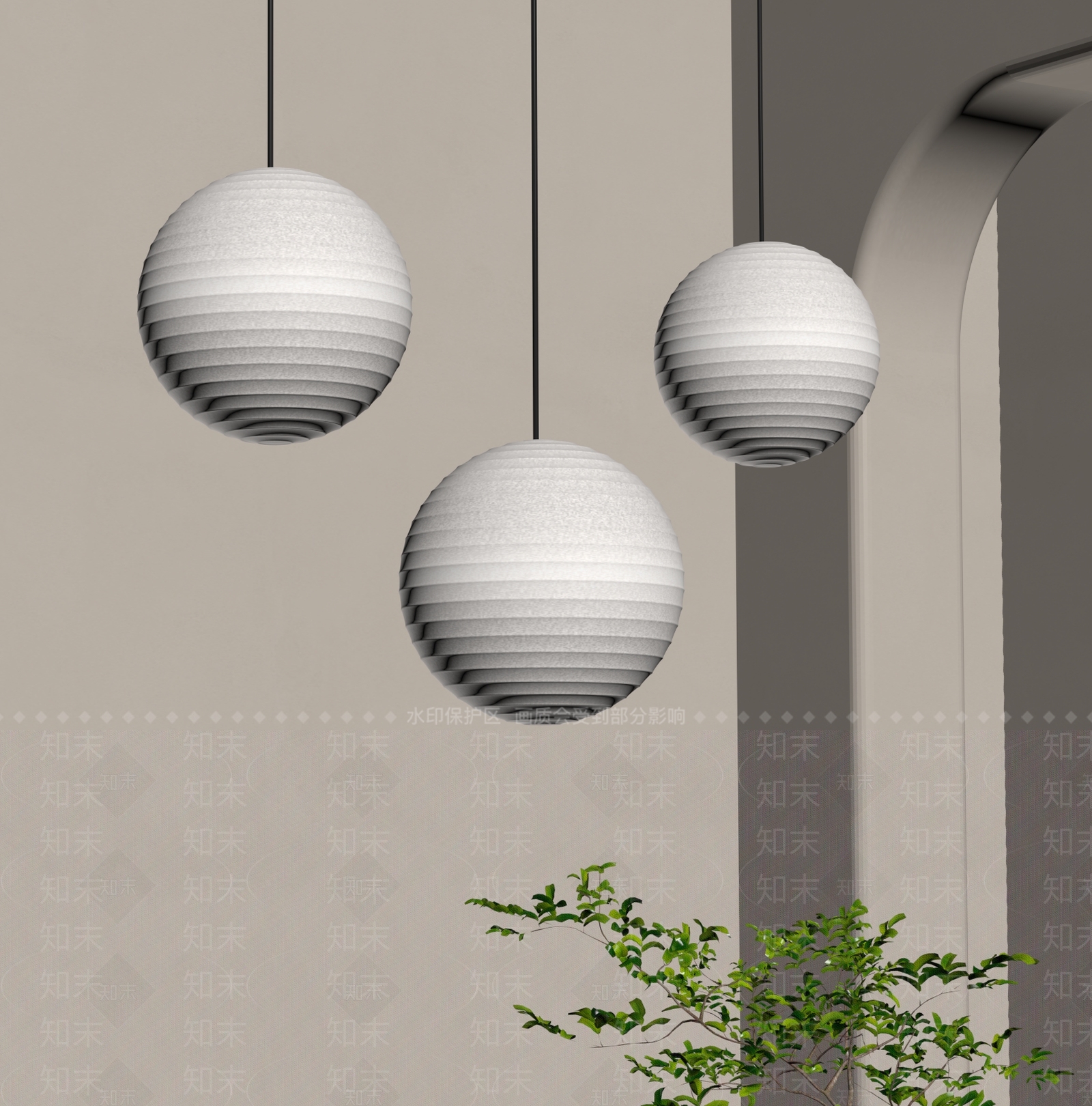 侘寂日式艺术吊灯SU模型下载【ID:1201316358】