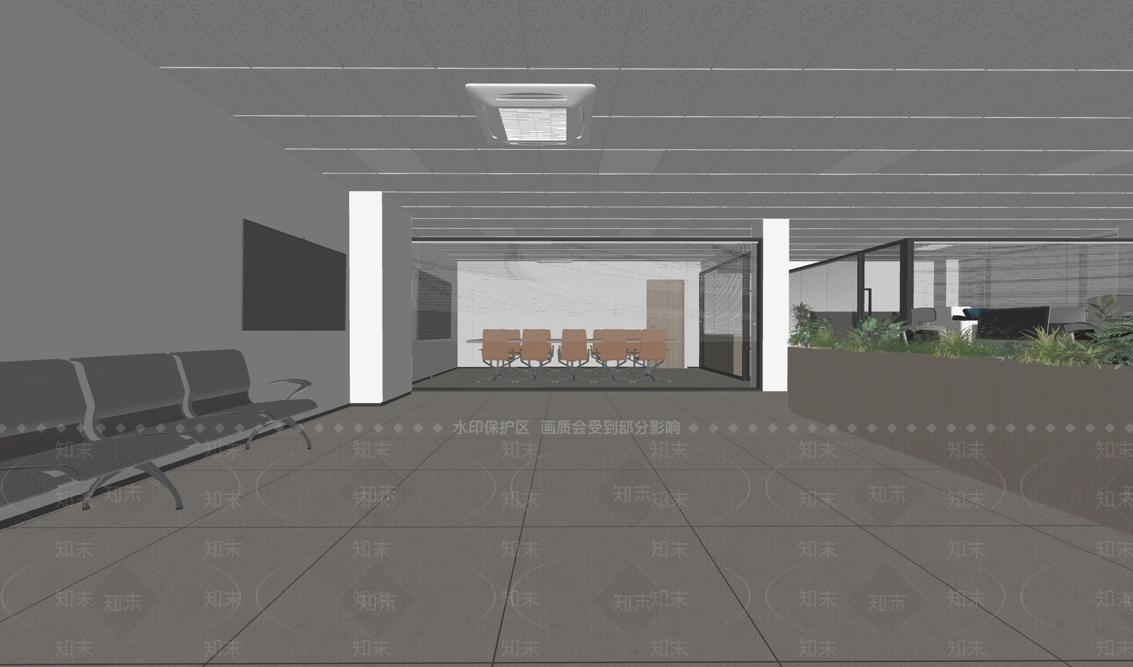 现代办公大堂SU模型下载【ID:1201320953】