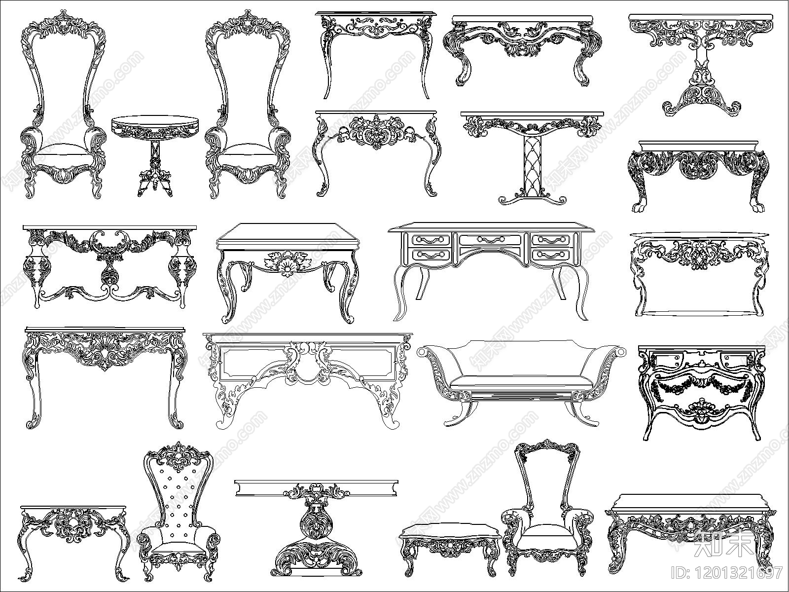 欧式桌椅施工图下载【ID:1201321697】