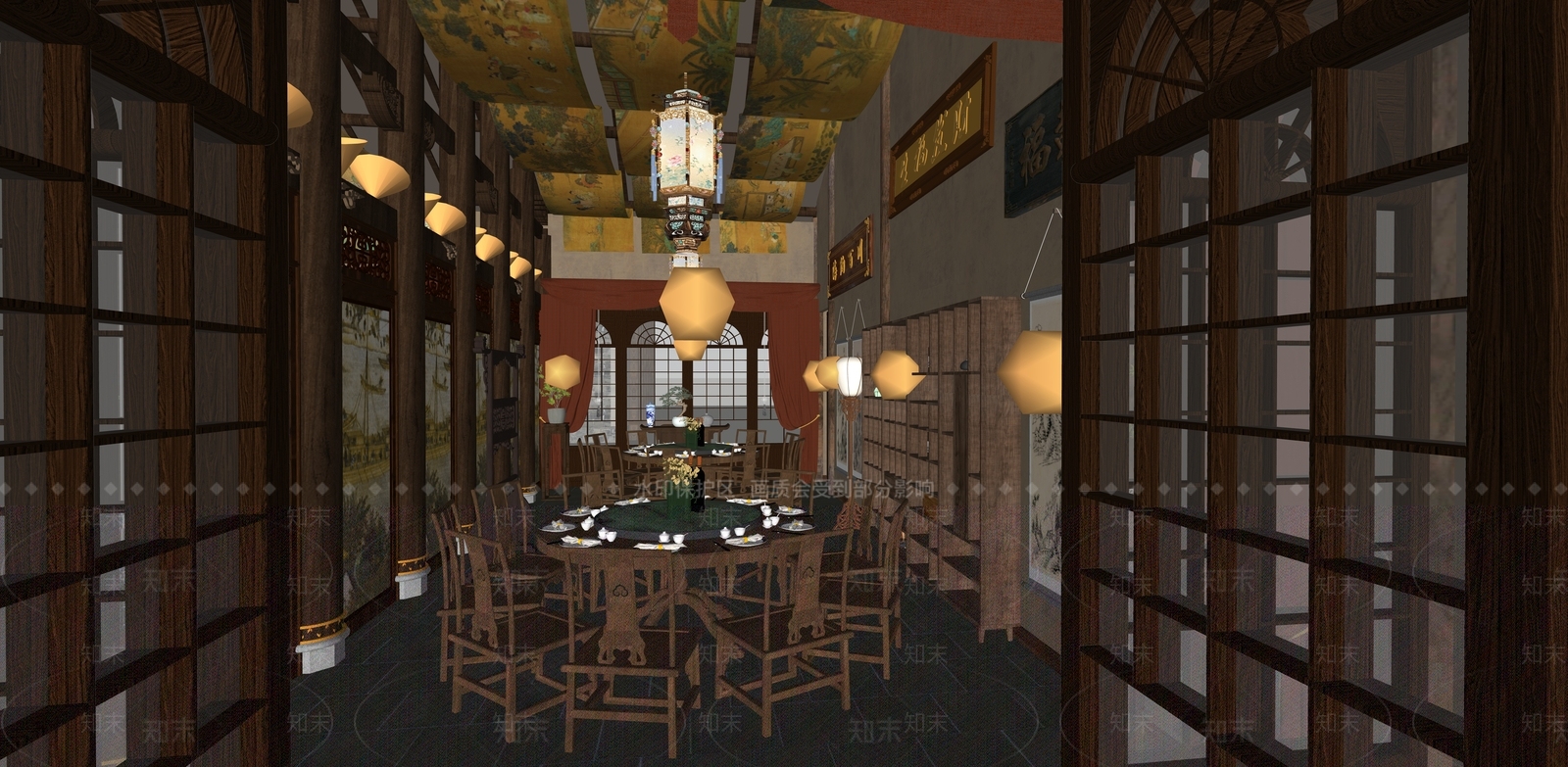 中式宴会厅SU模型下载【ID:1201321817】
