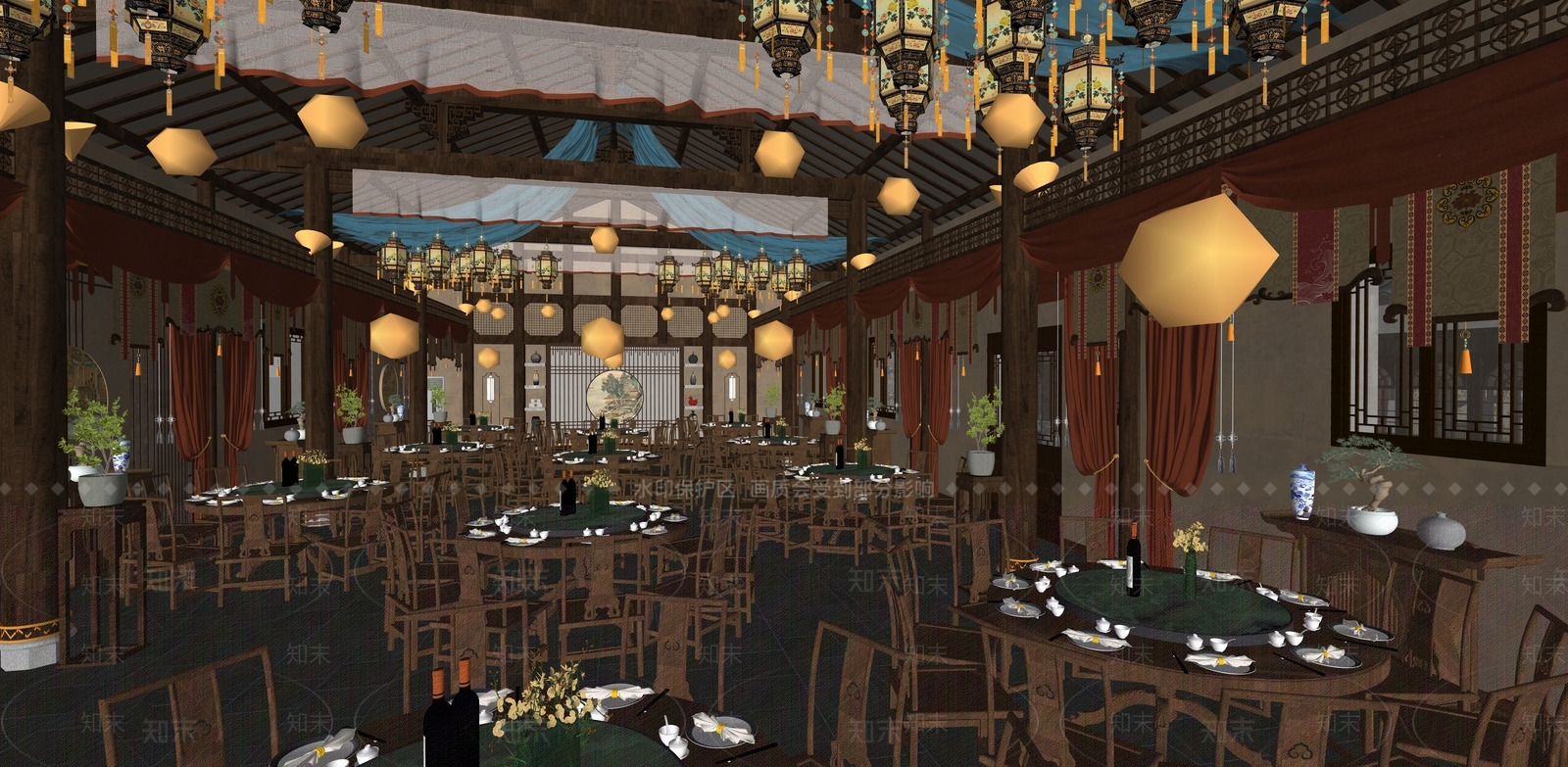 中式中餐厅SU模型下载【ID:1201321914】