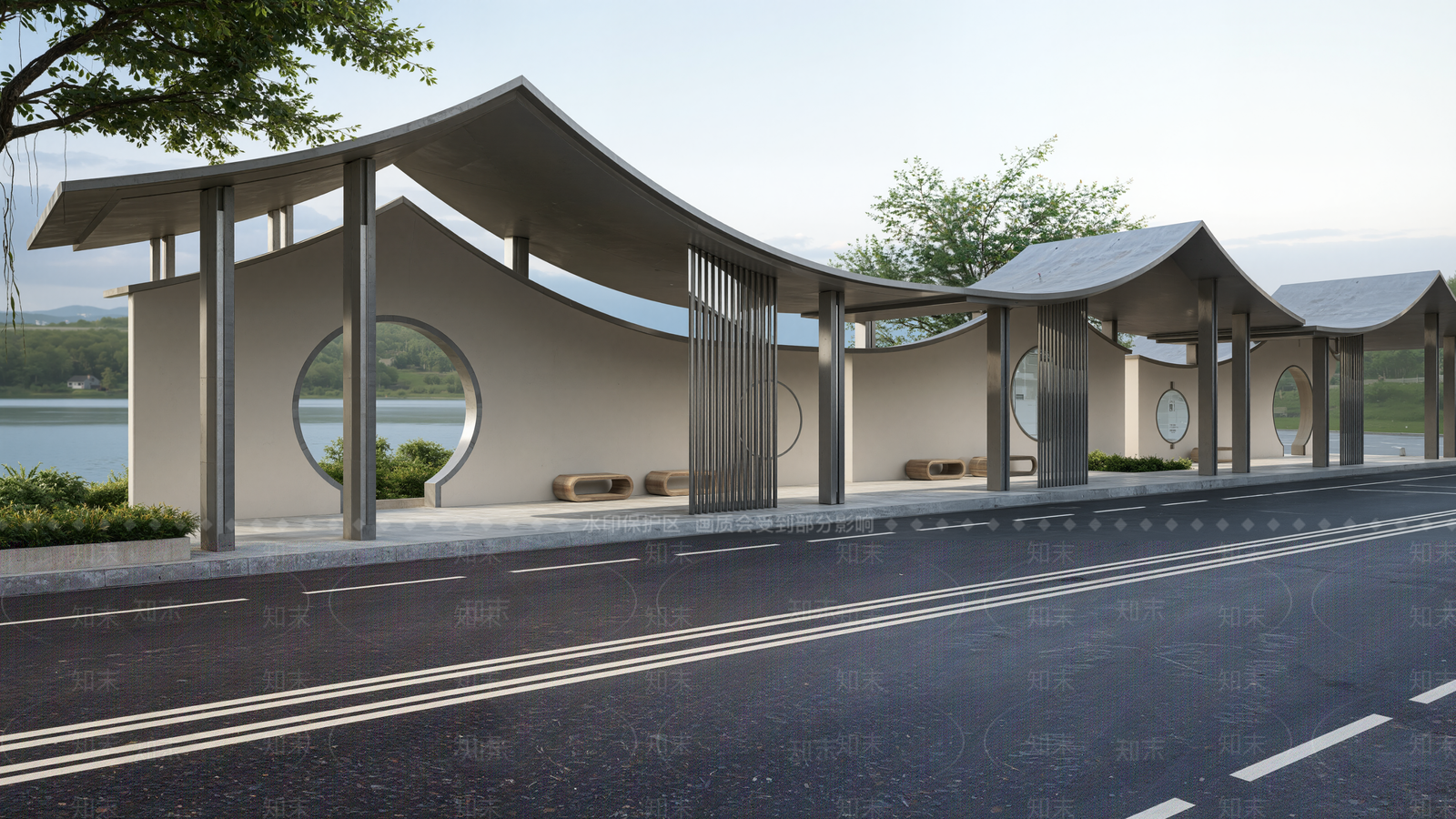 现代新中式公交站台SU模型下载【ID:1201322539】