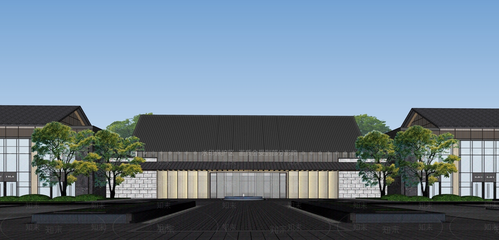 新中式现代售楼处建筑SU模型下载【ID:1201323294】