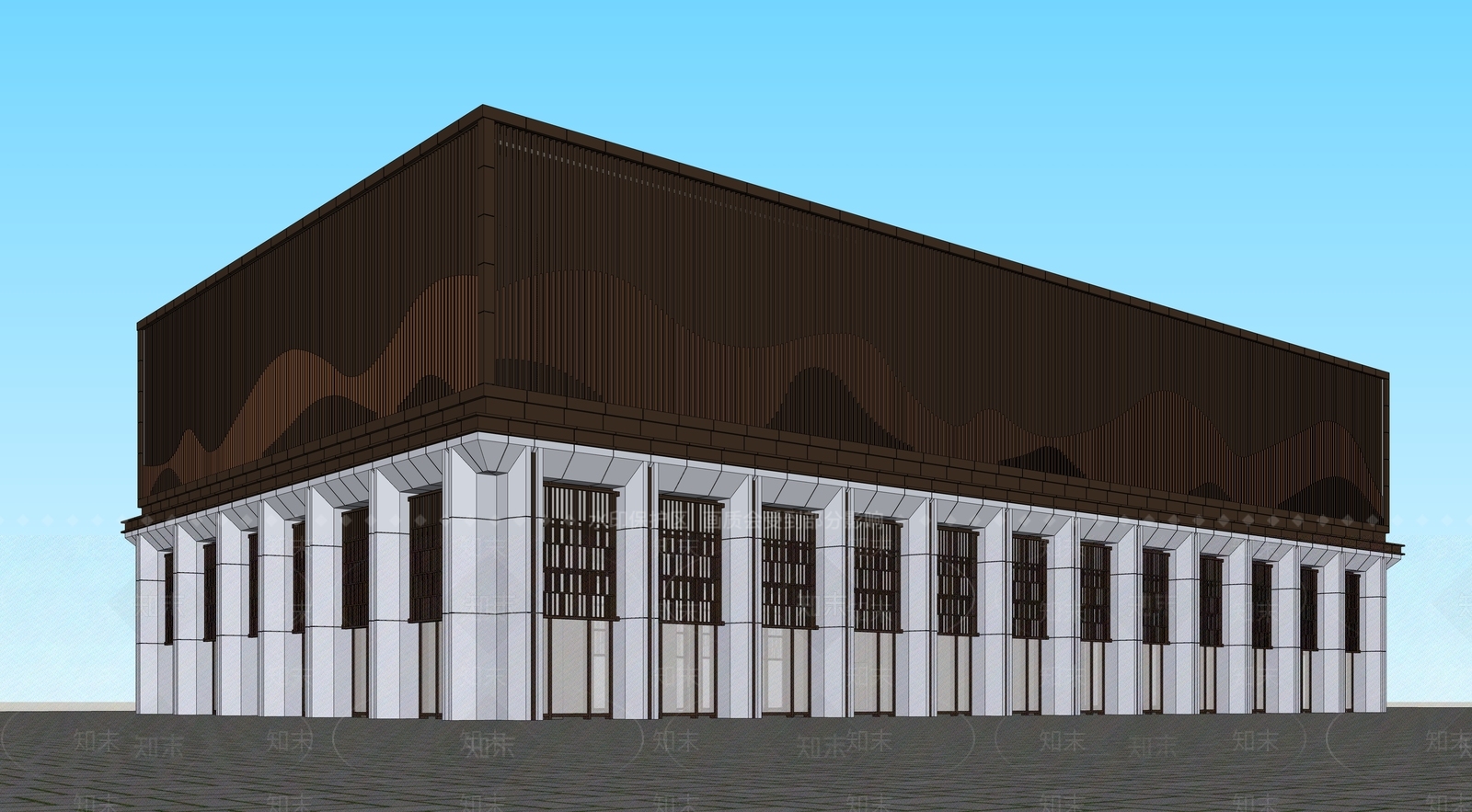 现代售楼处建筑SU模型下载【ID:1201323744】