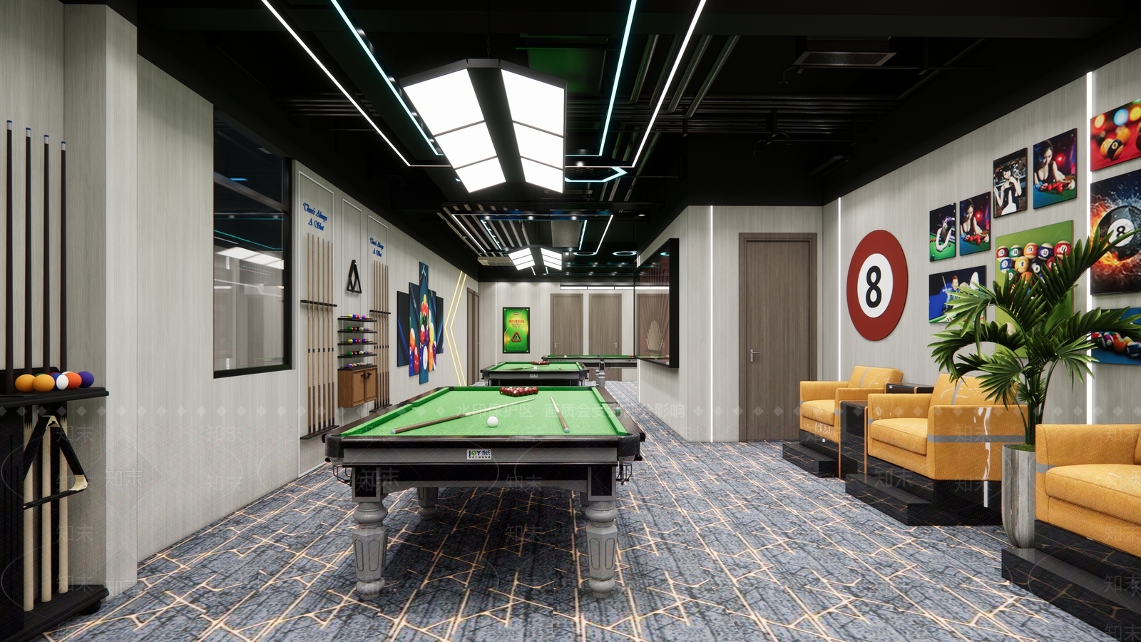 现代台球室SU模型下载【ID:1201328582】