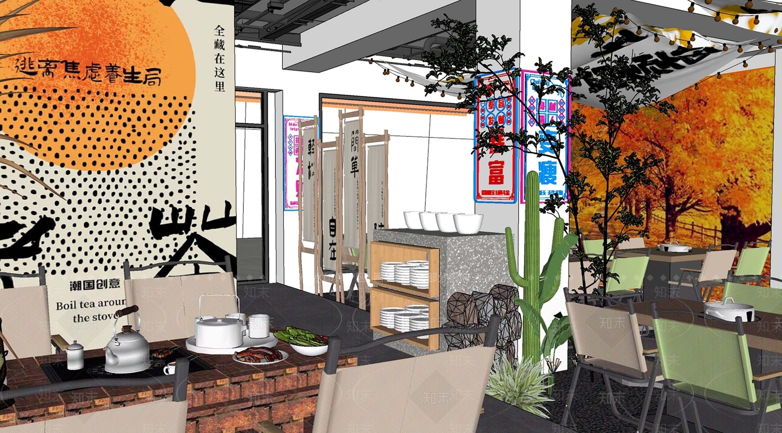现代烧烤烤肉店SU模型下载【ID:1201330633】